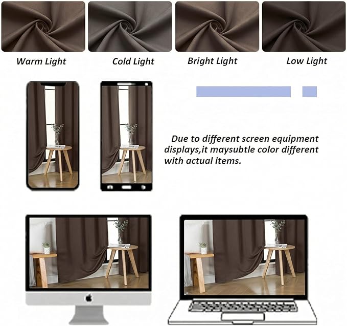 Simplebrand Ava Chocolate Short Blackout Curtains for Bedroom 54 Inches Long 2 Panels Set, Solid Thermal Insulated, Energy Saving Window Treatment Curtains Blackout Drapes, W40 x L54 Inch, Chocolate
