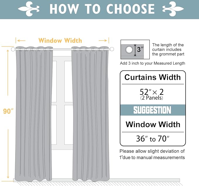 ChrisDowa Blackout Curtains 90 inches Long for Bedroom - 2 Panels Set Grommet Thermal Insulated Room Darkening Curtains for Living Room (Grey, 52 x 90 Inch)