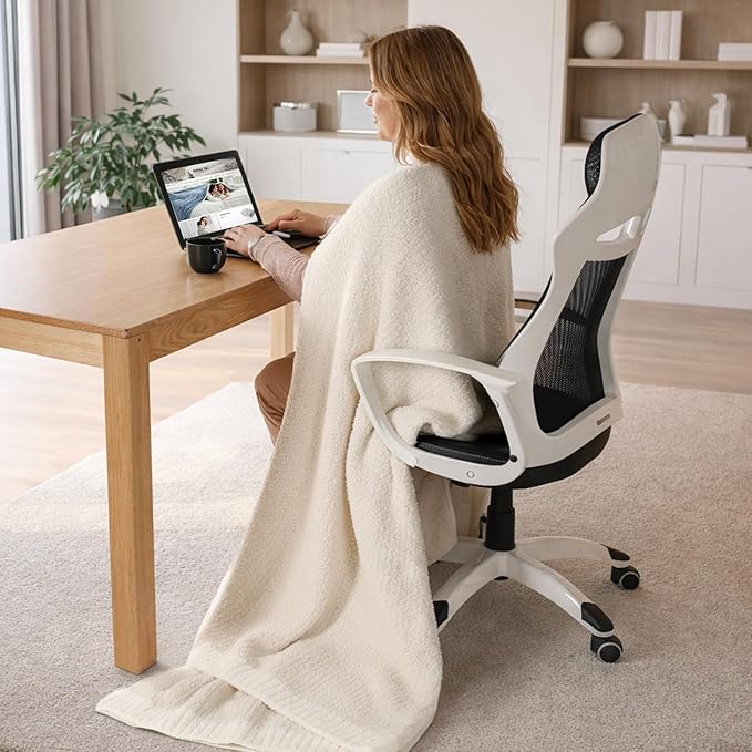 Snuggle Sac Queen Size Oversized Super Soft Bed Blanket - Warm & Cozy Knit Fuzzy Microfiber Blankets in Heather Ivory, 90 x 90