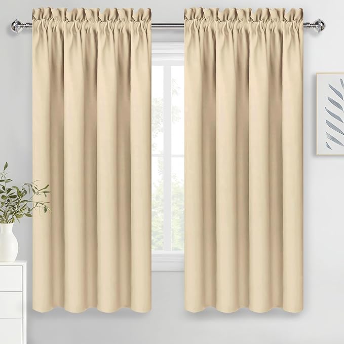 DWCN Blackout Curtains for Living Room Thermal Insulated, Energy Saving & Noise Reducing Bedroom Curtains, Beige, W 70x L 63 Inch, Set of 2 Rod Pocket Curtain Panels