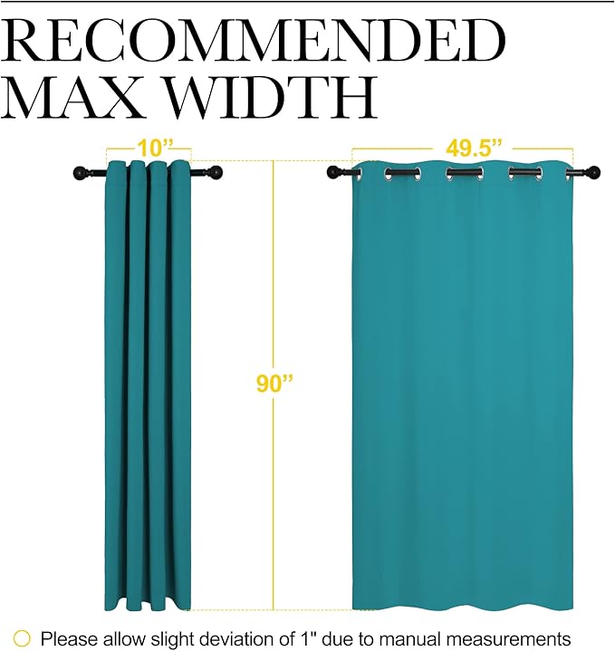 NICETOWN Room Darkening Curtains 90 inch Length 2 Panels, Thermal Insulated Grommet Blackout Curtains for Modern Casual Elegant Bedroom Kids Room Theme Decoration (Peacock Teal, 2 Pieces, W55)