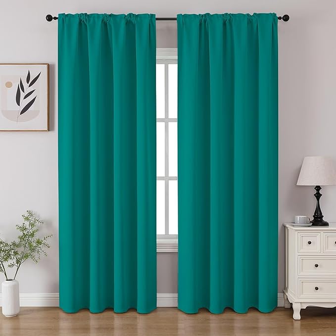 CUCRAF Turquoise Blackout Curtains 96 inch Length 2 Panels Set, Rod Pocket Room Darkening Drapes for Bedroom Living Room, Insulated Thermal Light Blocking Window Curtain (W52 x L96 Inch)