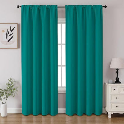 CUCRAF Turquoise Blackout Curtains 96 inch Length 2 Panels Set, Rod Pocket Room Darkening Drapes for Bedroom Living Room, Insulated Thermal Light Blocking Window Curtain (W52 x L96 Inch)