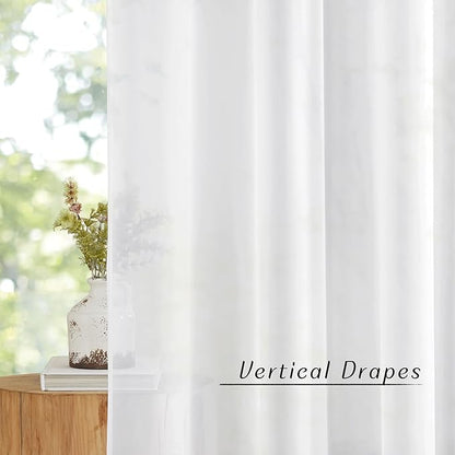 NICETOWN White Sheer Sliding Door Curtains 90 inches Long for Living Room, Grommet Elegant Soft Voile Sheer Textured Airy & Breathable Window Treatments for Bedroom, W66 x L90, 2 Panels
