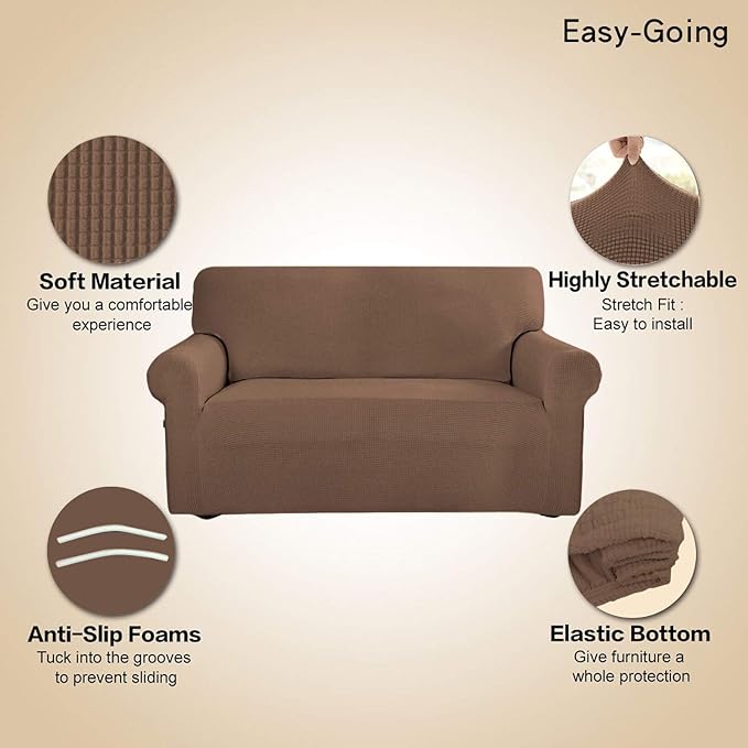 Easy-Going Stretch Oversized Sofa Slipcover 1-Piece Sofa Cover Furniture Protector Couch Soft with Elastic Bottom for Kids, Polyester Spandex Jacquard Fabric Small Checks Brown