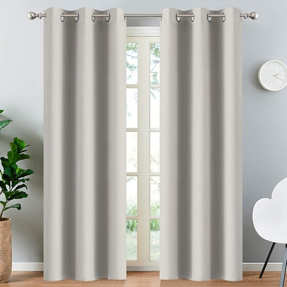 Yakamok 84 Inch Long Light Blocking Window Curtains Thermal Insulated Room Darkening Drapes for Bedroom,Solid Grommet Top Window Panels, 38x84 Inch, Light Beige, One Pair