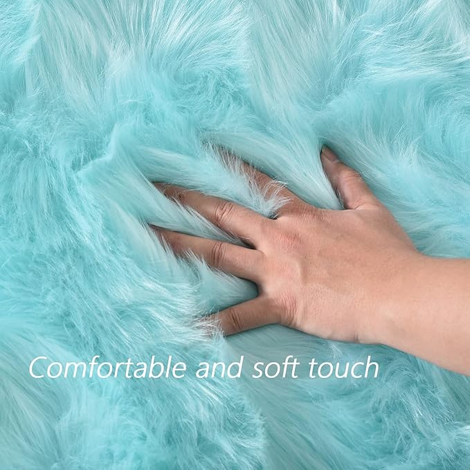 Latepis Light Blue Shaggy Rugs for Bedroom 3x4 Faux Sheepskin Rug Teal Fur Rug for Living Room Fluffy Bedside Plush Boho Rugs Luxury Home Decor