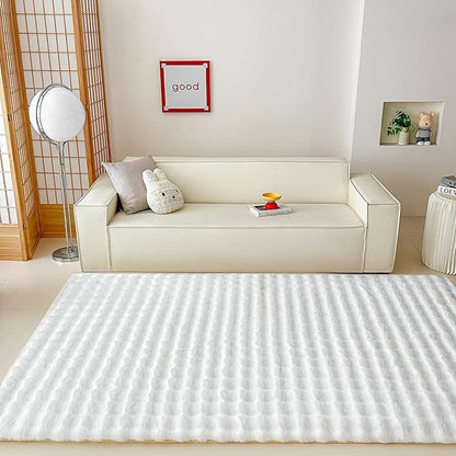 White Rabbit Plush Rug 5'x8', Fluffy Faux Fur Shaggy Area Rug for Nursery, Kids Room Decor, Soft Fuzzy Carpet for Living Room, Bedroom, Teen Girls Room
