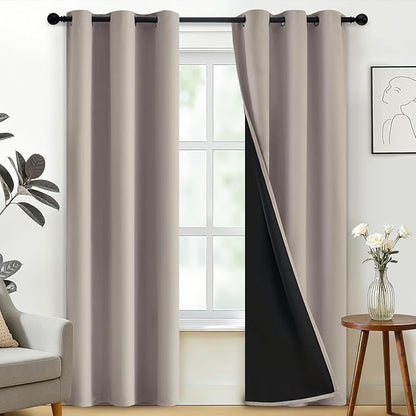 SimpleHome 100% Blackout Curtains for Bedroom,Thermal Insulated Natural Grommet Window Drapes Room Darkening Curtains for Living Room with Black Back,38 x 84 Inch,2 Panels