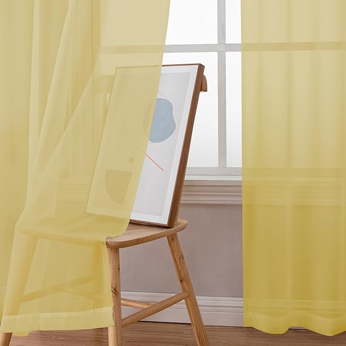 Simplebrand Yellow Valances 14 Inches Long for Living Room Pocket 2 Panel Light Filtering Sheer Translucent Valence Toppers for Short Window Kitchen Bathroom Bedroom 42x14 Inch Length