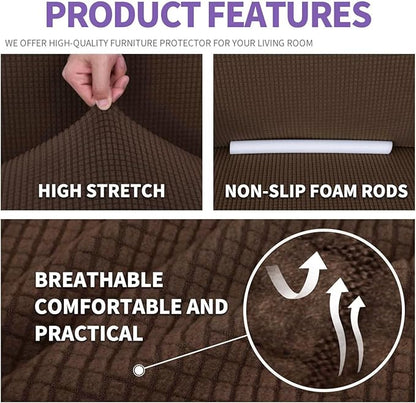 ZNSAYOTX Super Stretch Couch Cover Love Seat Sofa Covers for Living Room Dogs Pet Friendly Furniture Protector Spandex Loveseat Slipcovers with Anti Slip Foam Sticks (Coffee, Loveseat)