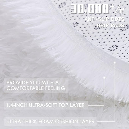 OLANLY 7x8 Machine Washable Large Area Rugs for Living Room, Bedroom, Soft Fluffy Shaggy Bedside Rug, Indoor Floor Carpet for Kids Girls and Boys, Dorms, Nursery, Home Decor Aesthetic, White
