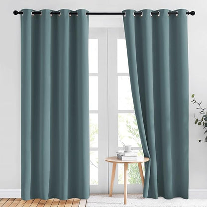 NICETOWN Blackout Greyish Blue Curtains & Drapes for Living Room - Thermal Insulated Solid Grommet Sound Reducing Energy Saving Window Treatments for Porch/Hall, 2 Panels, W52 x L84