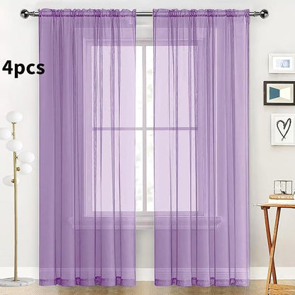 SpaceDresser Lavender Sheer Curtains 4 Panels Rod Pocket Semi-Sheer Curtain 72 Inches Long Light Filtering Voile Window Drapes for Bedroom Living Room Kitchen, Each 52W x 72L