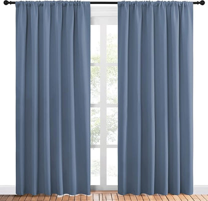 NICETOWN Living Room Curtains, Blackout Curtain Panels, Window Treatment Energy Saving Thermal Insulated Solid Rod Pocket Blackout Drapes/Draperies (Stone Blue, 1 Pair, 70 by 84-inch)
