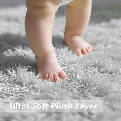 Shag Area Rug for Bedroom 3x5,Grey Fluffy Area Rugs for Living Room,Soft Fuzzy Rug Non-Shedding Indoor Plush Carpet for Kids Bedroom Nursery Dorm Home Decor