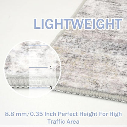IOHOUZE Abstract Runner Rug 2x7 Ft Washable Runners for Hallways, Non Slip Kitchen Runner Printed Faux Wool Entryway Runners Indoor, Modern Abstract Floor Carpet for Hall Kitchen Bedroom, Grey Beige