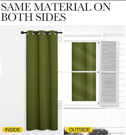 NICETOWN Room Darkening Curtains for Kitchen, Olive Green, Set of 2, 42 inches Wide by 50 inches Long, Window Treatment Thermal Insulated Solid Grommet Room Darkening Curtains/Drapes for Bedroom