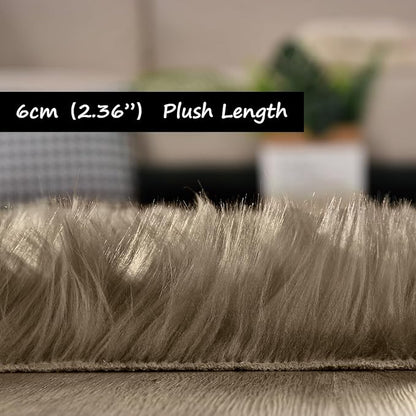 Goolela Area Rug 5x7 - Light Brown Beige - Fluffy Fuzzy Furry Carpet for Bedroom Living Room Faux Sheepskin Fur Shaggy Plush Washable Rectangle