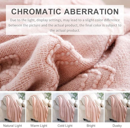 BOURINA Pink Throw Blanket 50 x90 Inches Throw Textured Solid Soft Sofa Throw Bed Runner Couch Cover Knitted Decorative Blanket Bed Runner