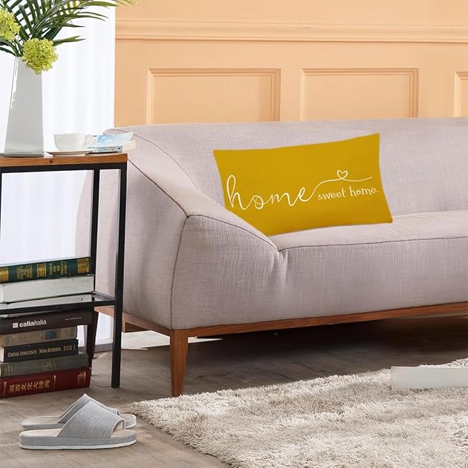 MFGNEH Home Sweet Home Quotes Farmhouse Pillow Covers 12x20 Inch, Decorative Throw Cushion Case, Housewarming Gift, Yellow
