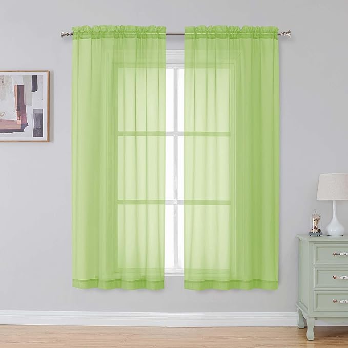 Simplebrand Lime Sheer Curtains 72 Inches Long 2 Panels for Living Room, Rod Pockets Airy Window Treatments Voile Sheer Black Curtains Panels Lightweight for Front Back Patio Glass Door, 42" Width