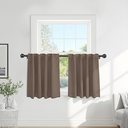 PONY DANCE Blackout Curtains Set - Short Window Curtain Draperies Thermal Insulated Home Decoration Energy Saving Back Tab/Rod Pocket Panels for Bedroom, 42-inch by 30-inch, Mocha, 2 PCs