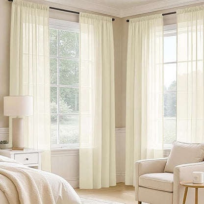 MIULEE Light Cream Sheer Curtains 90 Inches Long, 4 Panels Set, Light Filtering Rod Pocket Voile Drapes for Living Room and Bedroom, Airy Soft Fabric Window Treatments, 42 x 90 Inches