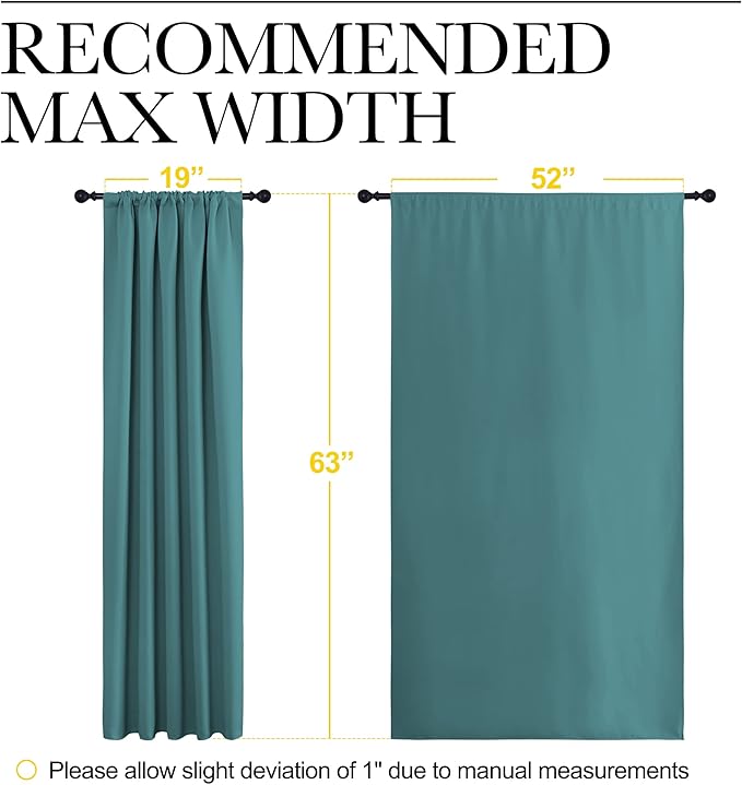 NICETOWN Kitchen Window Curtain Set - Window Treatment Thermal Insulated Solid Room Darkening Rod Pocket Drapes for Bedroom (Sea Teal, Set of 2, 52 by 63 inches Long)