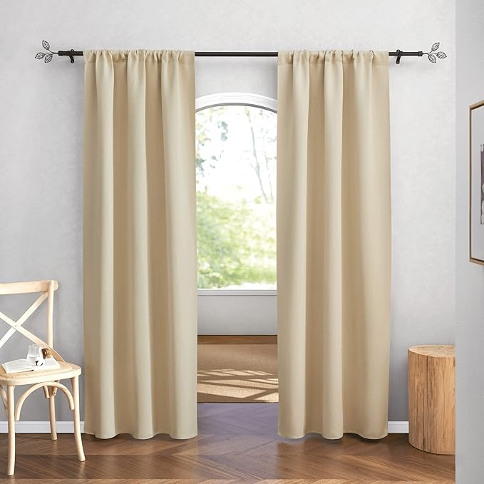 RYB HOME Curtains for Bedroom 84 inches Long 2 Panels Set, Privacy Thermal Insultaed Sunlignt Heat Blocking Drapes for Nursery Rental Room, Width 42 by Length 84, Biscotti Beige