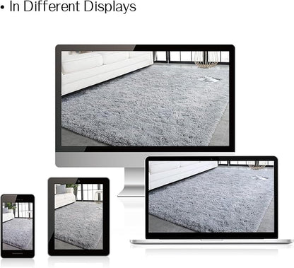 TWINNIS Super Soft Shaggy Rugs Fluffy Carpets, 8x10 Feet, Indoor Modern Plush Area Rugs for Living Room Bedroom Kids Room Nursery Home Decor, Upgrade Anti-Skid Rectangular Fuzzy Rug, Grey