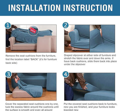 H.VERSAILTEX 4 Piece Stretch Sofa Covers for 3 Cushion Couch Covers for Living Room Furniture Slipcovers (Base Cover Plus 3 Seat Cushion Covers) Upgraded Thicker Jacquard Fabric (Sofa, Dusty Blue)