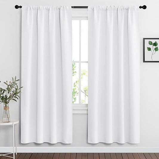 RYB HOME Curtains for Bedroom Living Room 72 inches Long, Thermal Insulated Privacy Rod Pocket Drapes for Nursery Office Home Theater, Width 42 by Length 72, Pure White, 2 Panels
