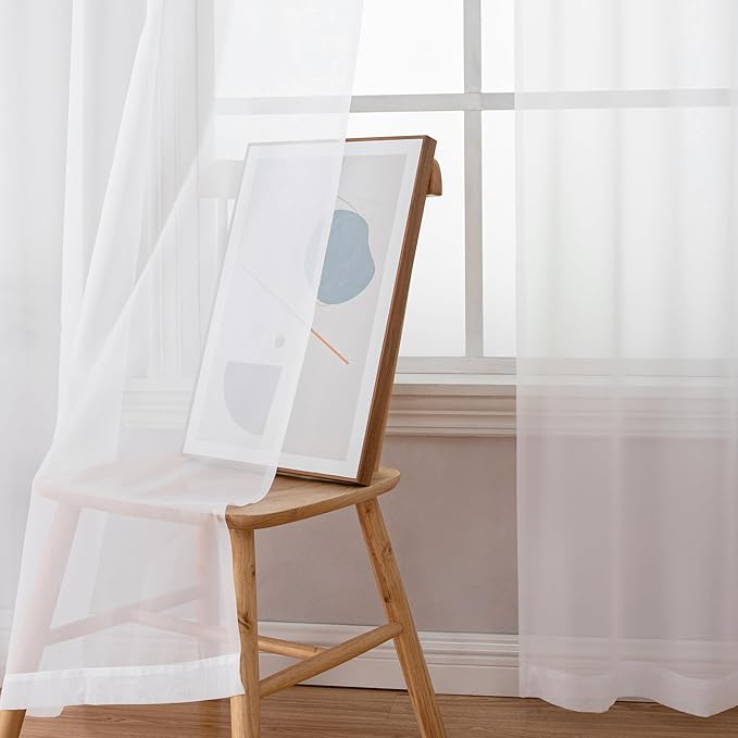 Chyhomenyc Sheer White Curtains 90 inches Long 2 Panels, Light Filtering Soft Airy Solid Elegant Voile Window Treatment Drapes for Bedroom Living Room Wedding Party Decor, 42 Wx90 L Inches
