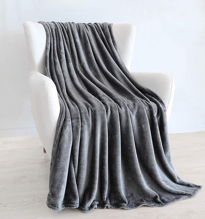 TASTHROW Large Flannel Fleece Throw Blanket, 60×80 Inch - Cozy Lightweight Thick Blanket - All Seasons Suitable for Women, Men and Kids (Grey)