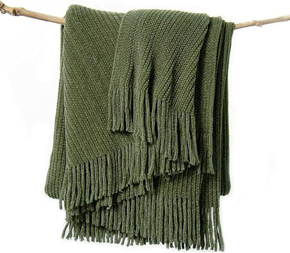 lifein Throw Blanket for Couch, Soft Green Boho Decor Bed Throw,Cozy Knitted Chenille Farmhouse Lightweight Throw (Olive Green,60 * 80")