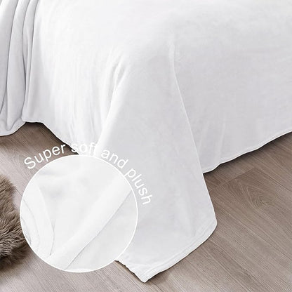 Exclusivo Mezcla Fleece Blanket Twin Size for Bed, Super Soft and Warm, All Season, Cozy, Plush, Lightweight, 90x66 Inches, Pure White