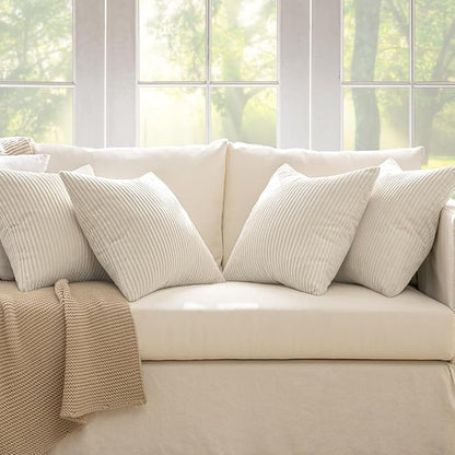MIULEE Boho Farmhouse Throw Pillow Covers 18x18 Inch Set of 4 Mordern Nordic Cushion Covers Soft Corduroy Spring Home Decor for Couch Bed Sofa Living Room Cream White