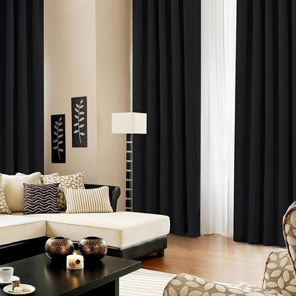 Deconovo Blackout Curtains, Thermal Insulated, W42 x L72 2 Panels, Back Tab, Machine Washable, Room-Darkening Drapes for Bedroom/Living Room Black