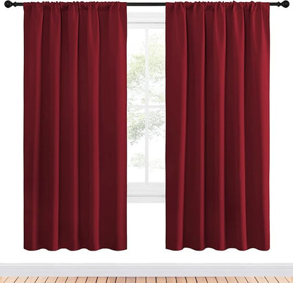 NICETOWN Christmas Burgundy Blackout Curtains and Drapes - Thermal Insulated Solid Rod Pocket Blackout Draperies/Panels for Guest Room (1 Pair, 52 by 72-Inch)