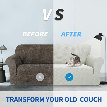 ZNSAYOTX 1 Piece Jacquard Couch Covers for 3 Cushion Couch High Stretch Sofa Cover for Pets Dogs Anti Slip Extra Large Sofa Slipcovers Furniture Protector (X-Large, Ivory)