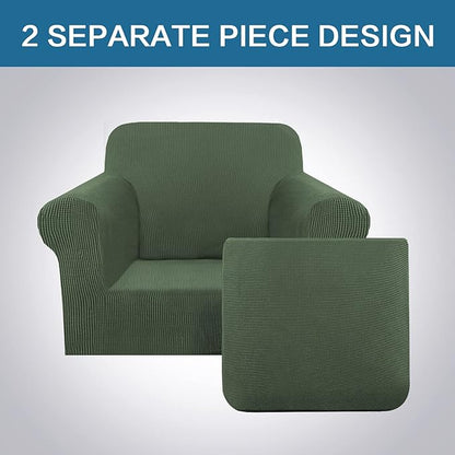 H.VERSAILTEX 2-Pieces Armchair Cover Chair Slipcovers with Arms Furniture Protector Cover Fit Armchair Width Up to 47 Inch, Jacquard Spandex Couch Covers Armchair Slipcover - Bronze Green, Chair