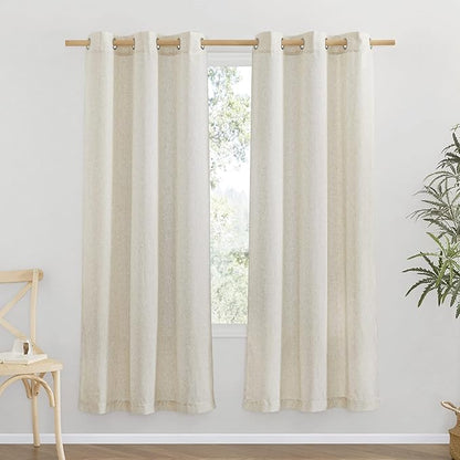 NICETOWN Natural Thick Linen Curtains 72" Length, Grommet Privacy Window Treatments Linen Weave with Light Penetration Vertical Drapes for Farmhouse/Home Office, W42 x L72, 2 Panels