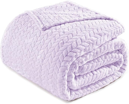 Exclusivo Mezcla Fleece King Size Blanket for Bed, 90x104 Inches Soft Cozy Jacquard Flannel Blankets, Lightweight Fuzzy Plush Warm for Women, Lilac Purple