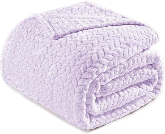 Exclusivo Mezcla Fleece Twin Size Blanket for Bed, 60x80 Inches Soft Cozy Jacquard Flannel Blankets, Lightweight Fuzzy Plush Warm for Women, Lilac Purple