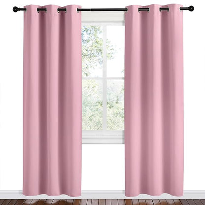 NICETOWN Crystal Pink Room Darkening Curtains for Kitchen, Set of 2, 42 inches Wide by 78 inches Long, Window Treatment Thermal Insulated Solid Grommet Room Darkening Curtains/Drapes for Bedroom