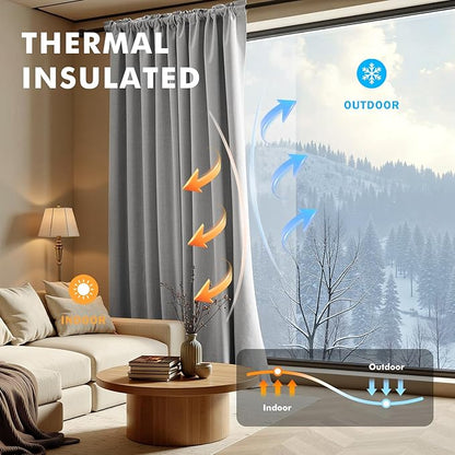 MIULEE 100% Blackout Linen Curtains for Bedroom, Glacier Gray Solid Luxury Decor Thermal Insulation Room Darkening Drapes for Living Room Nursery Back Tab Rod Pocket 42 x 90 Inches, 2 Panels