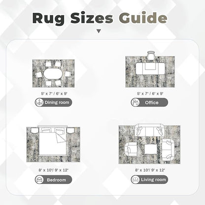 pmtsns Area Rugs 8x10 for Living Room: Washable Rug Modern Abstract Neutral Soft Non-Slip Low-Pile Indoor Large Carpet for Bedroom Dining Room Playroom Home Office (Black Grey Brown, 8'x10')