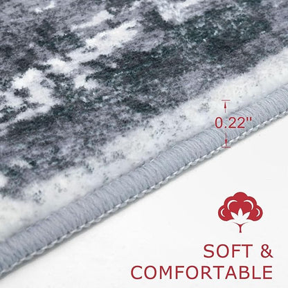 KOZYFLY Modern Abstract Area Rug 8x10 Gray Washable Large Living Room Thin Rugs Bedroom Non Skid Carpet with Faux Wool Soft Low Pile for Dining Room Living Room Office Dorm Kitchen Table Apartment