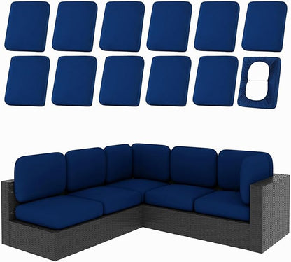 hyha 12Pcs Patio Cushion Covers, Stretch Outdoor Couch Cushion Covers Replacement, Washable Outdoor Chair/Sofa Slipcovers for Patio Furniture Cushions Protector with Elastic Bottom(Navy,Cover Only)